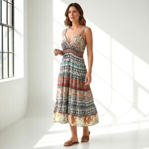 Vintage Spense Y2K Chiffon Smocked Midi Dress Tiered Skirt 12 BabyDoll Fairy